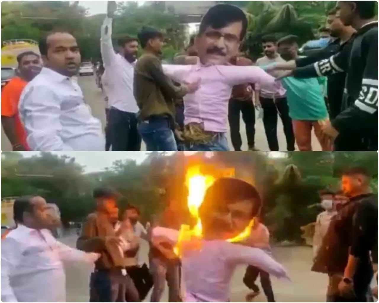 एकनाथ शिंदे के समर्थकों ने संजय राउत का जलाया पुतला
