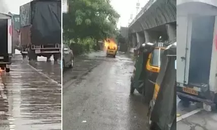 तलोजा हाईवे पर चलती टेंपो में आग तो न्यू पनवेल के एक स्कूल वैन में लगी अचानक आग